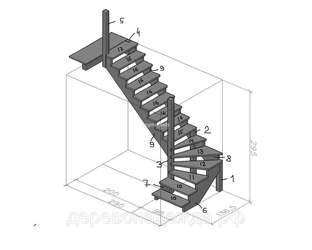 Лестница компакт Квадро с поворотом 90 градусов