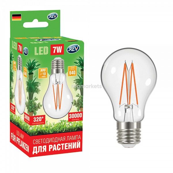 32416 4 Лампа для роста растений, светодиодная, груша А60, 7Вт, E27, 32416 4, REV, цена за 1 шт.